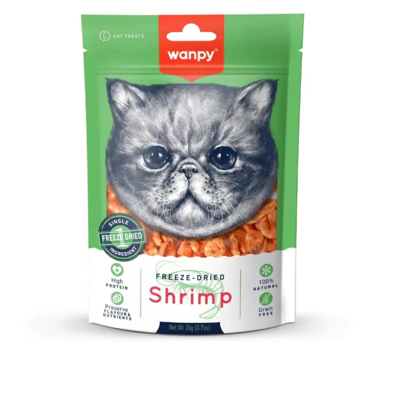 Wanpy Frysetørrede Rejer til Kat 20 g - naturlig snack
